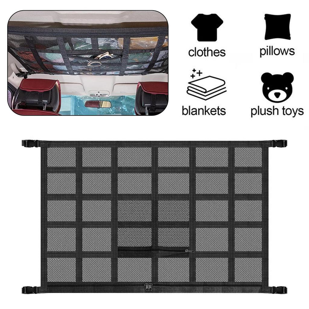 Car Roof Ceiling Cargo Storage Net Elastic String Pocket Mesh Organizer Bag Black Color Interior Storage Network F2a6
