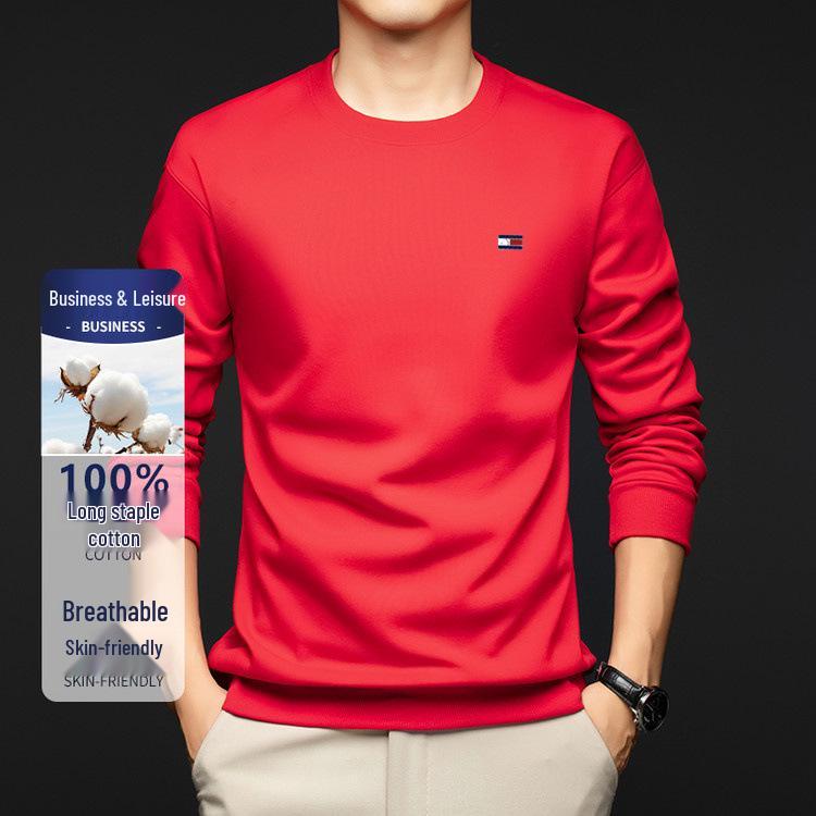 TOMMY Оригинальный мужской повседневный пуловер с круглым вырезом и длинным рукавом из хлопка