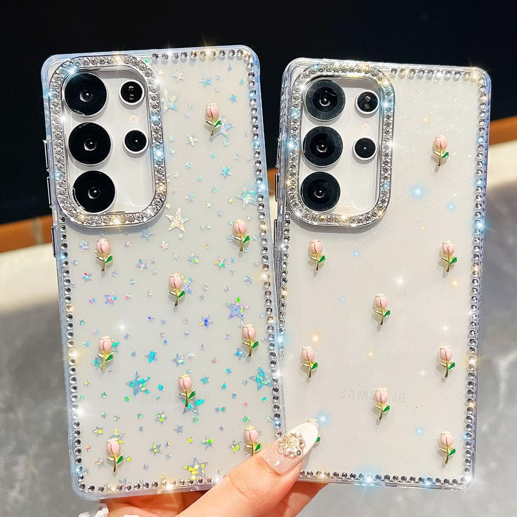 Чехол для телефона Samsung S25 Ultra Тюльпан A17 Новый Флэш-бриллиант A56 Роскошный Чехол с Флэш-пудрой