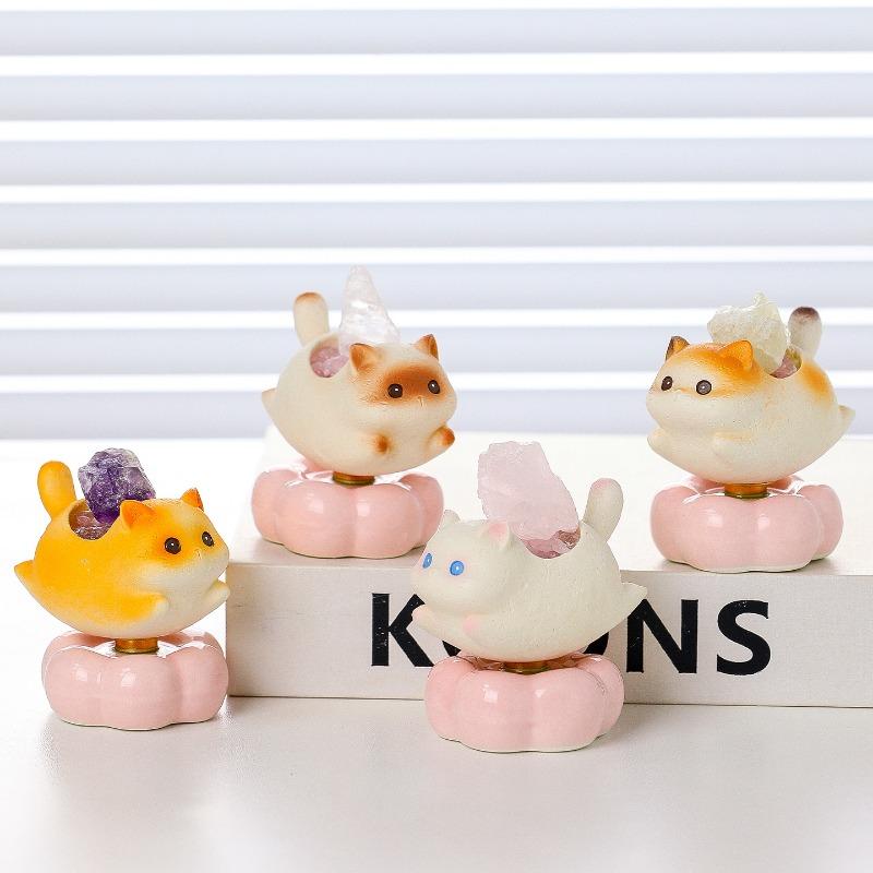 Вращающийся котенок, Милый кот, Довольный кот, Гладкий кристалл, Сырой камень, Предмет декора для дома, Мультяшный котенок, Предмет для украшения рабочего стола