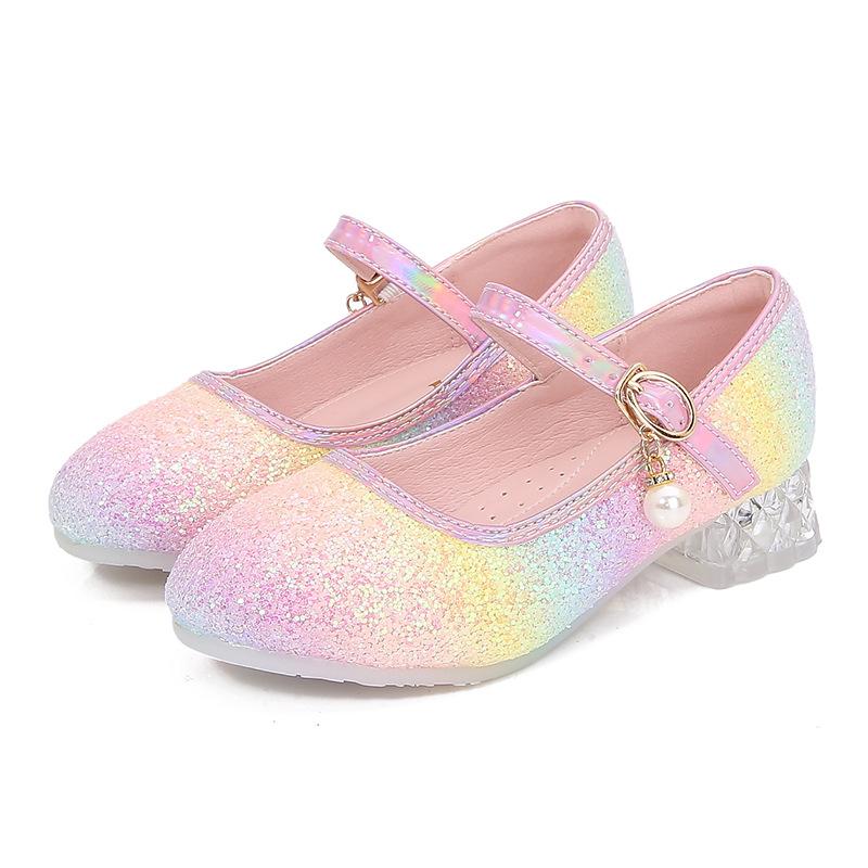 Girls' princess shoes with soft soles for performances, spring and autumn, with bows, fashionable, sweet, cute, non-slip, rainbow children's