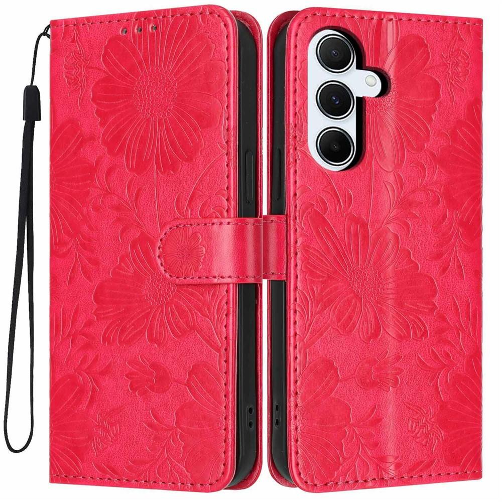 Wallet Case for Galaxy A35 - Leather/PU, Red, With Lanyard