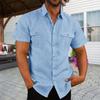 Men Summer Shirt Single-breasted Loose Chest Pockets Turn-down Collar Short Sleeves Lightweight Cardigan Button Formal Business Beach Top