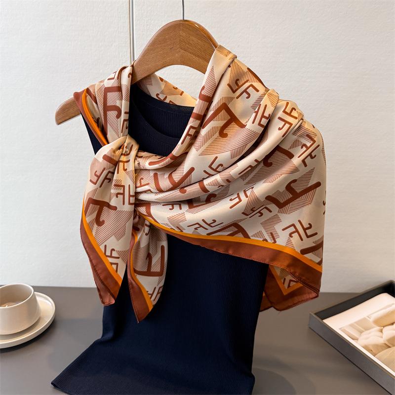 Satin Imitation Silk Printing Large Square Scarf Silk Scarf Shawl Versatile Foreign Style Headscarf Neck Protection Scarf