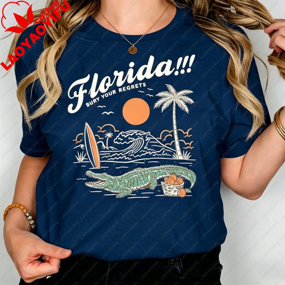 Funny Florida Bury Your Regrets Graphic Tshirt Summer Vacation Unisex Cotton Short Sleeve Florida Getaway Casual Daily Outfit