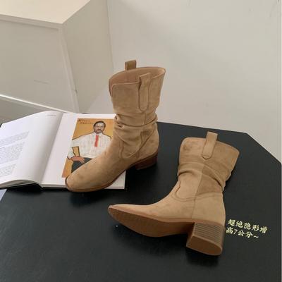 DAPAI SHOW высота каблука 7 см ретро рыцарские сапоги квадратный носок ковбойские сапоги женские толстый каблук плиссированные сапоги