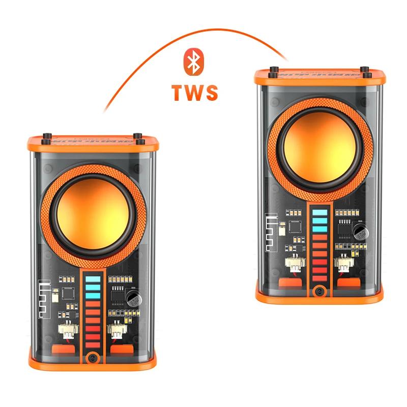 Transparent Cyberpunk Bluetooth Speaker TWS Stereo with Subwoofer Bass, LED Rhythm Light, Hands-free Call for Home Party