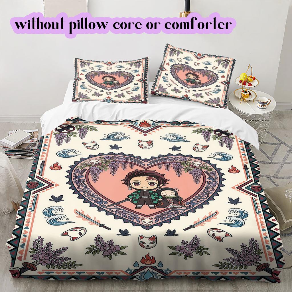 Demon Slayer Modern 3 Piece Anime Duvet Cover,Cartoon Printed Bedding Set,Cool Bedroom Decoration Comforter Cover for Kids_LIAN