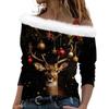 Женские топы с длинными рукавами. Модные женские свободные пуловеры с открытыми плечами с рождественским принтом.