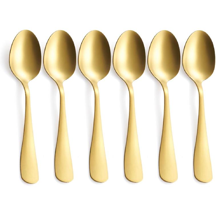 GoGeiLi Matte Gold Dessert Spoon Set, 6.8-inch Stainless Steel Satin Finish Gold Teaspoon, Coffee Espresso Spoon Set of 6, Dishwasher Safe