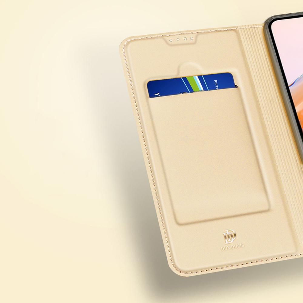 Чехол-книжка Dux Ducis Skin Pro Wallet для Xiaomi Redmi 11A / Poco C55 / Redmi 12C - золотая крышка с держателем для карт и подставкой