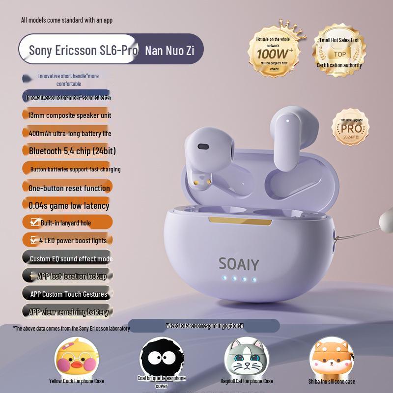 Sony Ericsson SL6 2025 True Wireless Semi-In-Ear Sports Bluetooth Headphones for Huawei & Apple.