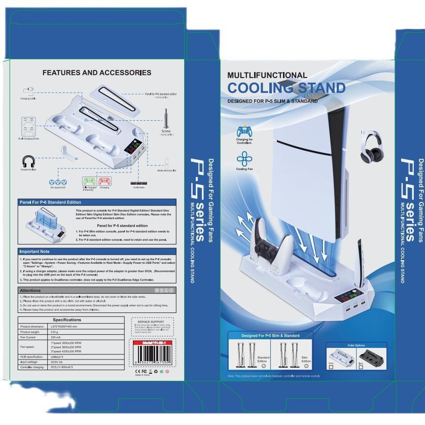 PS5 Pro/Slim Cooling Fan Base & Dual Controller Charging Station