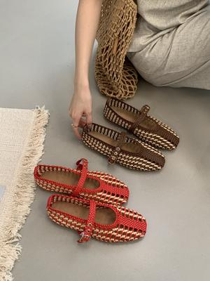 IPPEUM Сетчатые балетки Красные туфли Мэри Джейн Женские С круглым носком 2025 Новые туфли-лодочки Балетки на плоской подошве