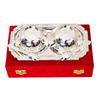 Embossed Leaf Design Curved Silver Plated Set Of 2 Bowl With 2 Spoon & 1 Tray, Serveware Decorative Gift Set, 57 Ml