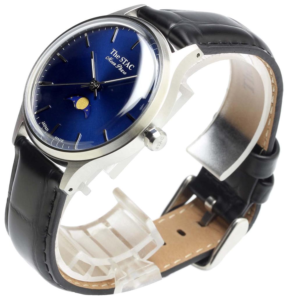 The STAC Made in Japan Domestic Watch 36mm Antique Retro Unisex Moon Phase Bar x Blue Black Croco [The Stack] Men's Women's ST-MF001