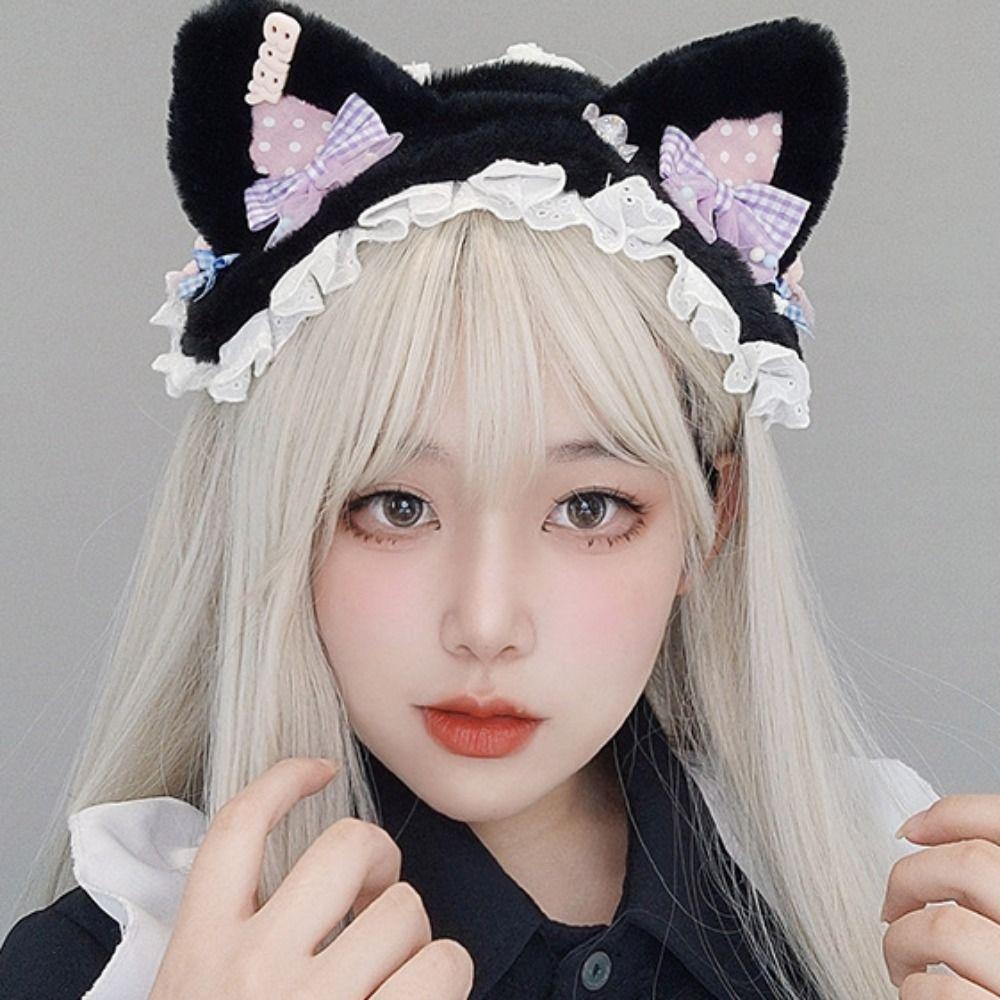 Lace Cat Ears Headband Furry Lolita Bandeau Cute Bear Ear Hair Band Lolita Accessories