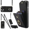 For iPhone 16 Pro Max Case Card Bag Leather+TPU Crossbody Phone Cover with Ring Kickstand
