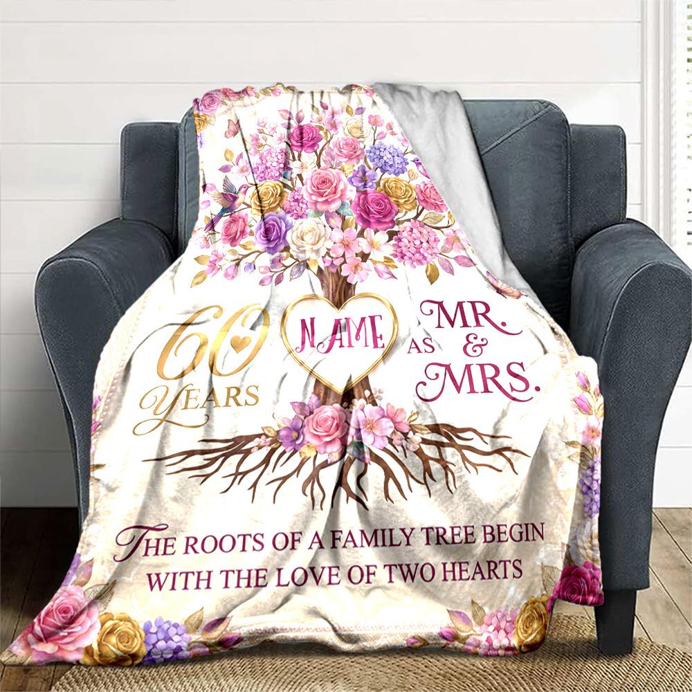 Family Tree Anniversary Celebration Blanket Customize Your Name Warmthful Decor Perfect For Sofa Couch Office Bed Picnics For All Occasions Stylish