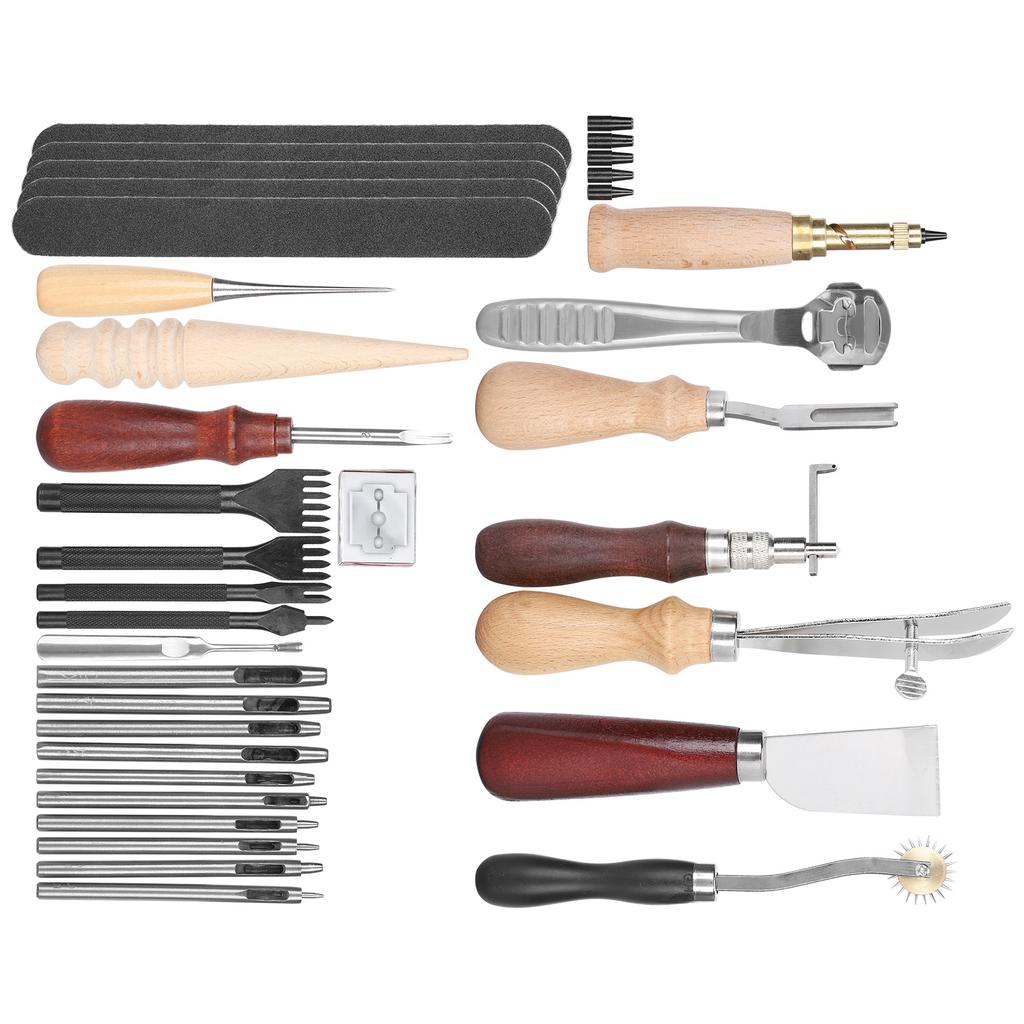 Набор из 33 инструментов для рукоделия из кожи, рабочие принадлежности для резьбы по коже, штамповки и тиснения