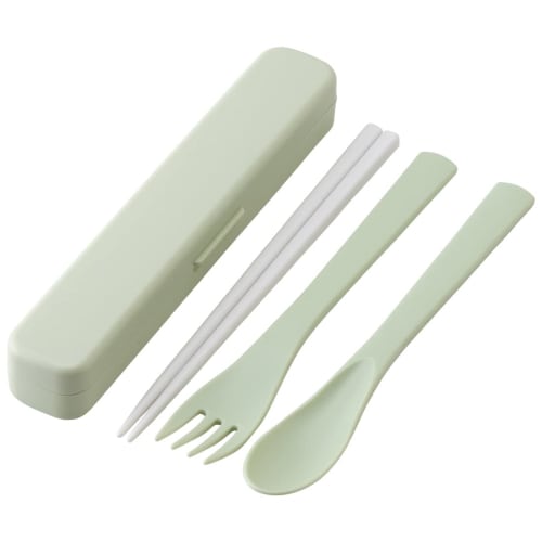 Skater Antibacterial Silent Trio Set, Chopsticks, Spoon, and Fork, Dark Green, Made In Japan, TAC1AG-A