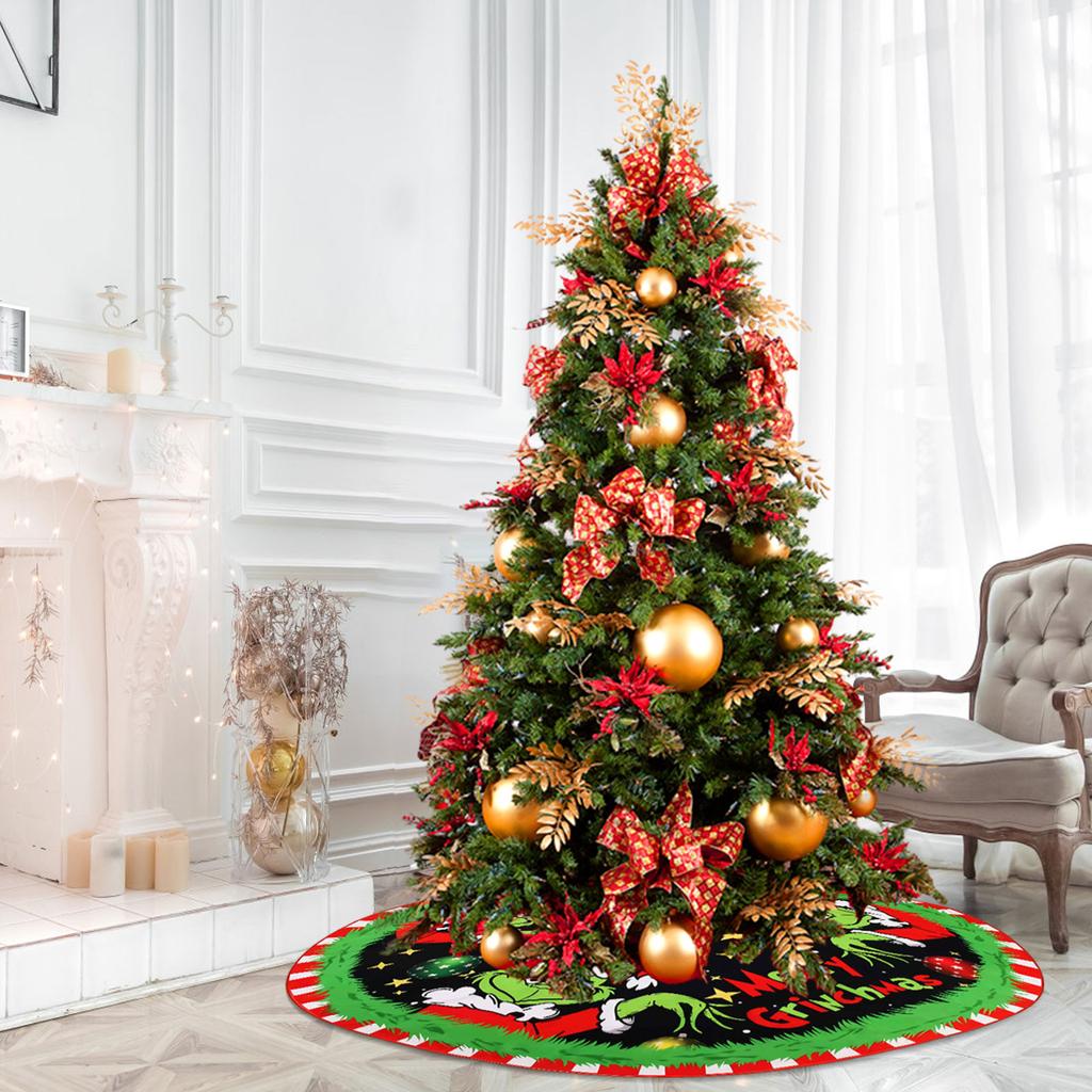 Christmas Tree Skirt, Red & Green Merry Christmas Tree Skirt Collar, Soft Xmas Holiday Decoration