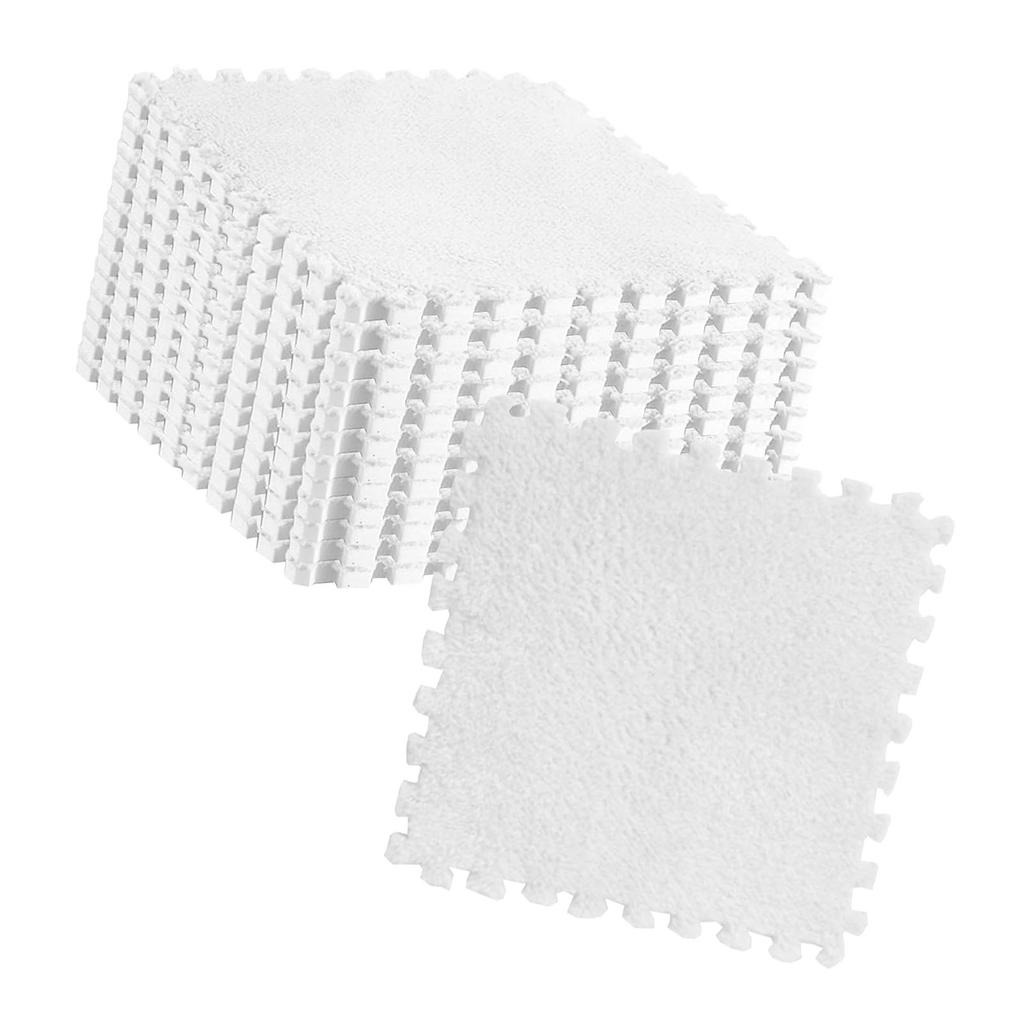 10pcs Plush Puzzle Floor Foam Mat Tiles Fluffy Cuttable Anti Slip Interlocking Carpet Tiles White