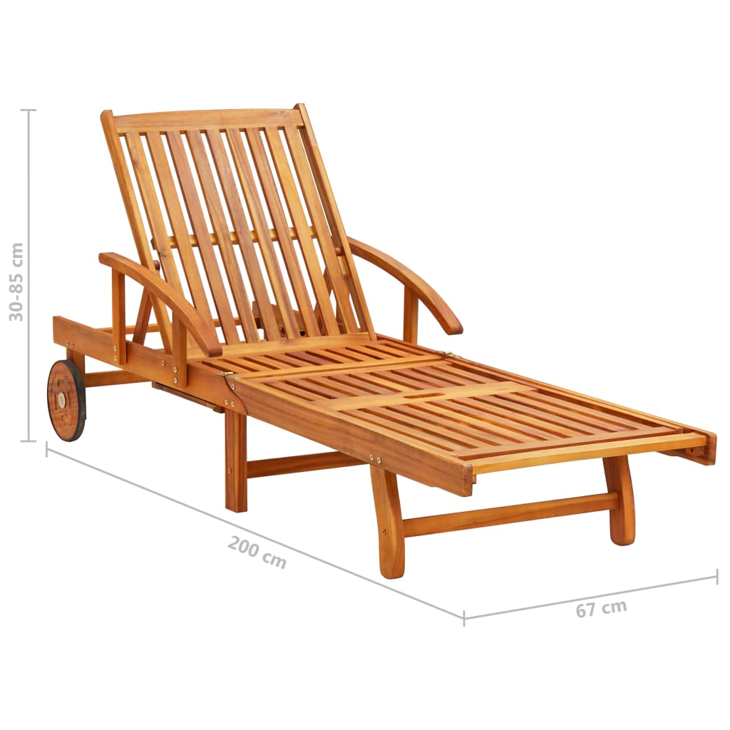 Sun Lounger with Table and Cushion Solid Acacia Wood