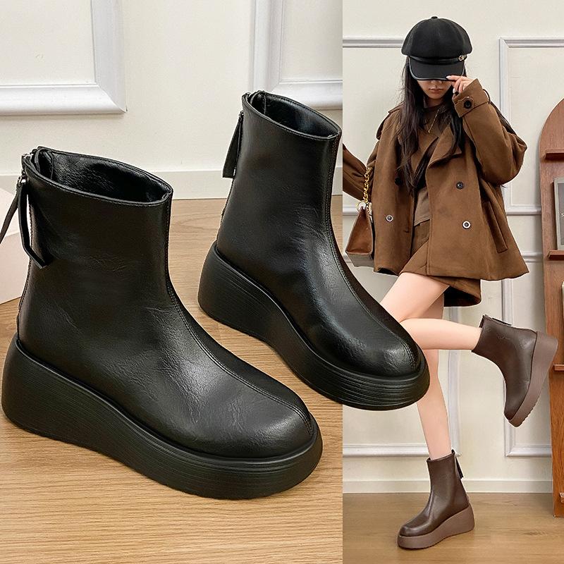 Короткие ботинки на танкетке, женские, осенне-зимние, новые, простые, на толстой подошве, теплые, модные ботинки, удобные, ботинки для мамы