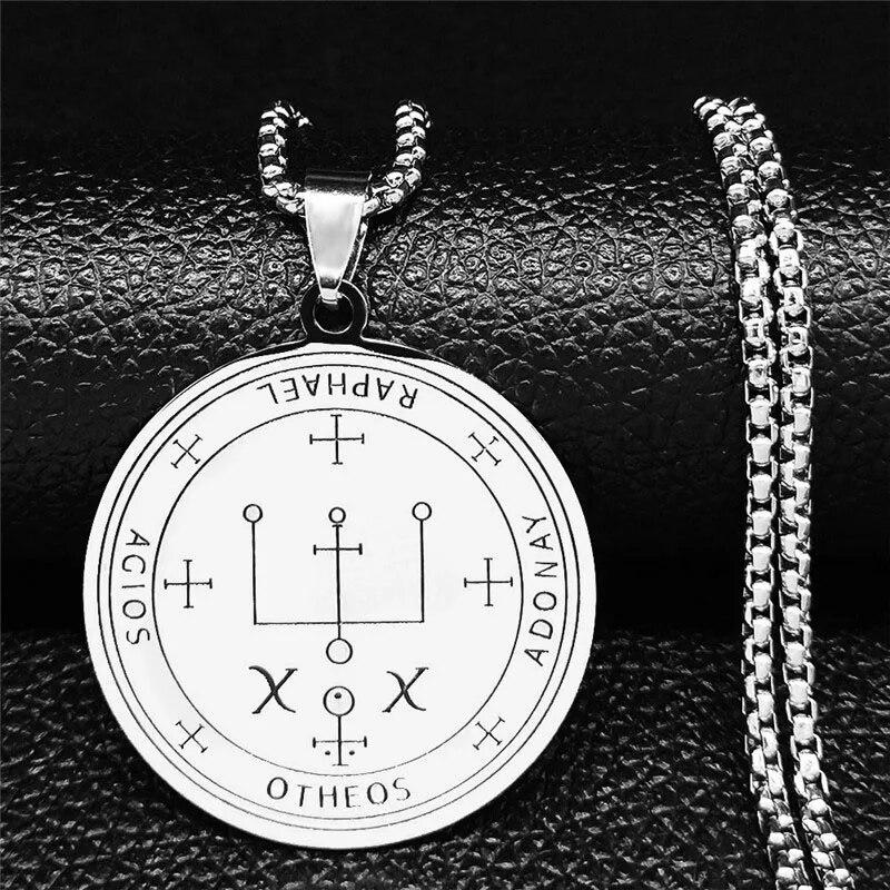 Печать Ангела Разиэля, ожерелье из нержавеющей стали, серебро, печать архангела Разиэля, амулет, талисман, ювелирные изделия ожерелья