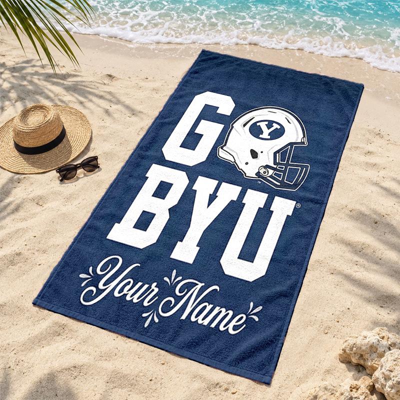 BYU Cougars Custom Name Beach towels also serve as bath towels summer essential a musthave for the outdoors the beach and the pool