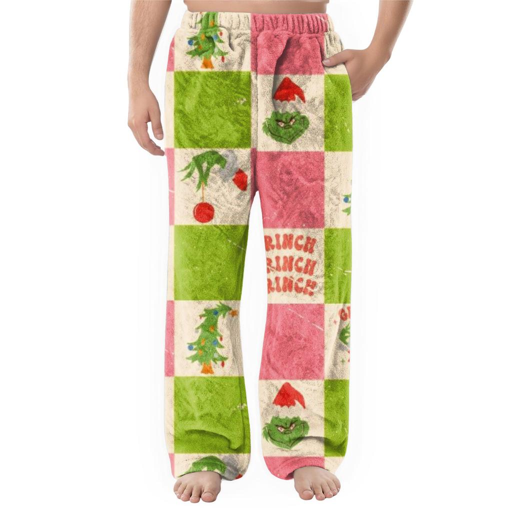 Men's Flannel Pocket Casual Pants, Printed Pocket Casual Pants, Home Sleeping Pants