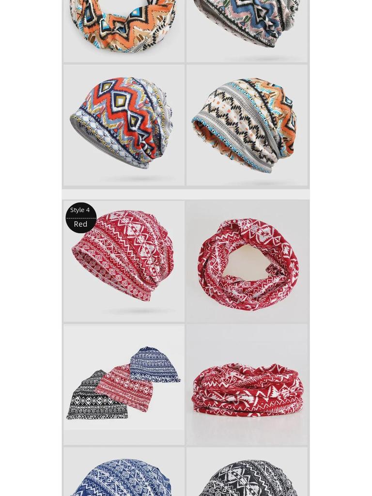 Женская шапка-пуловер двойного назначения в этническом стиле и шарф, а также теплый бархатный платок на голову для весны, осени и зимы