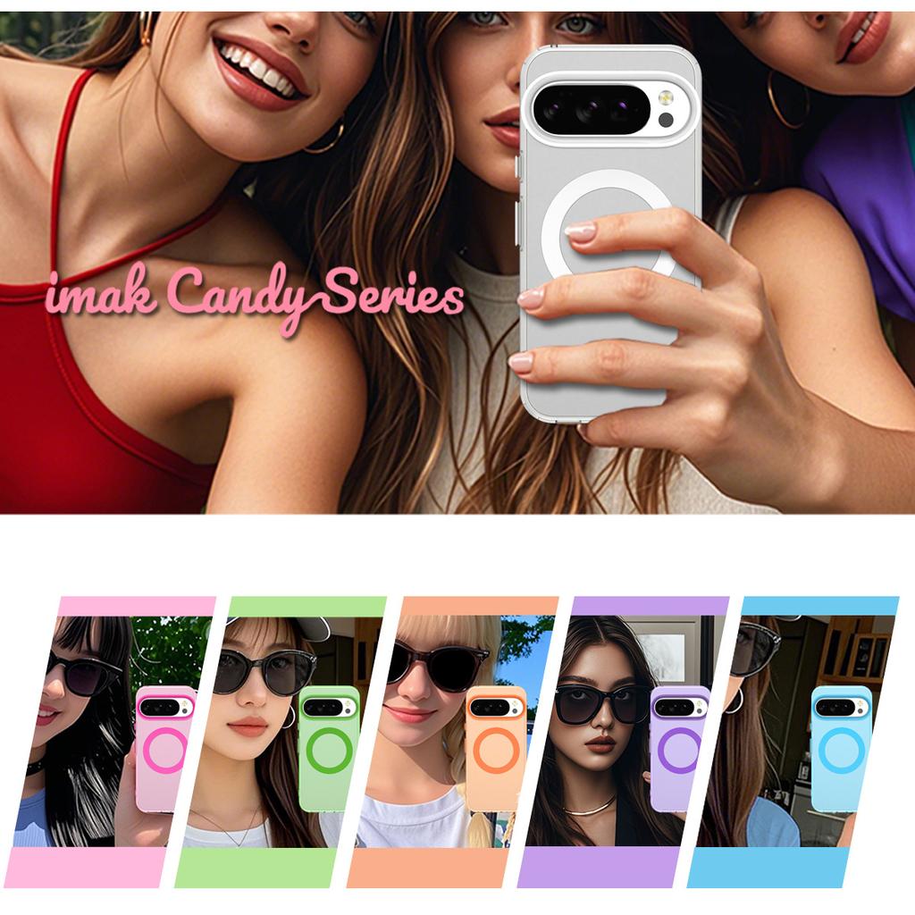 IMAK For Google Pixel 10/10 Pro Case Compatible with MagSafe Candy Color Anti Drop TPU+PET Back Cover