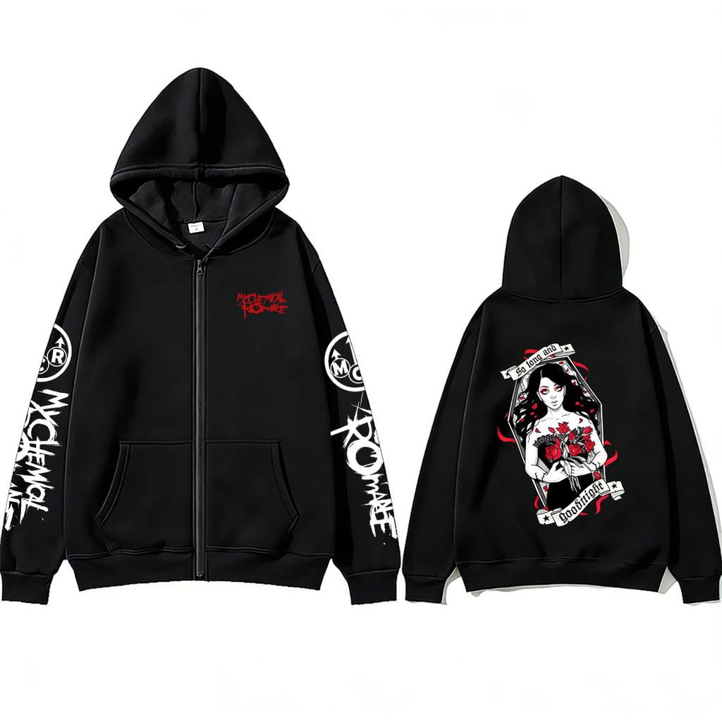 My Chemical Romance Three Cheers for Sweet Revenge So Long and Goodnight Merch Zipper Hoodie Men Vintage Emo Rock Zip Up Jacket