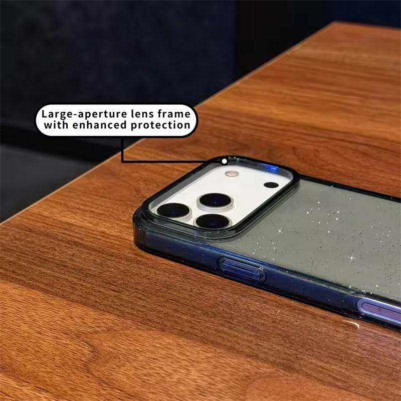 Прозрачный чехол-защита с блестками. Прозрачный черный/Прозрачный фиолетовый Для iPhone 17 Air 16 15 14 13 12 11 Pro Max Plus 16e чехол