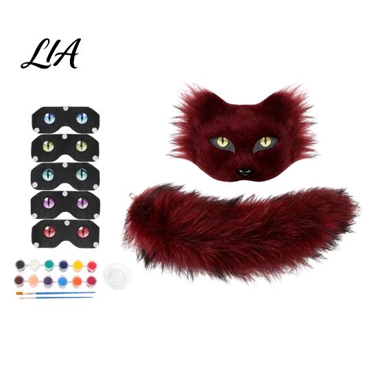 Soft Plush Tail for Cosplay DIY Therian Masque Kit, Furry Fox/Cat Animals with Fun Interactive Craft Teens Eye Mesh, Christmas Halloween Masquerade