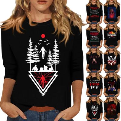 3/4 рукава топы для женщин футболка повседневные принты топы футболка круглый вырез пуловер блузка