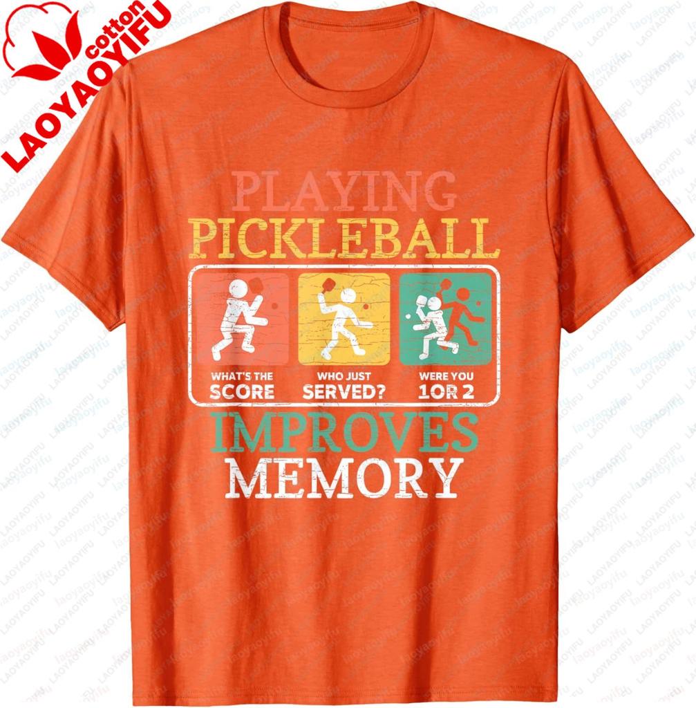 Playing Pickleball Improves Memory Pickleball TShirt Cotton Mens Tshirts Vintage Short Sleeve Graphic Camisas Streetwear