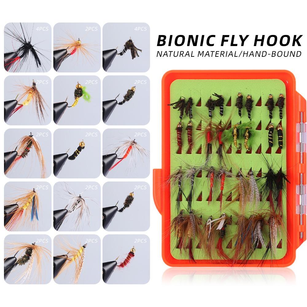 30/32PCS with Flat Box Fishing Flies Assortment Lightweight Fly Fishing Bait Kit For Trout