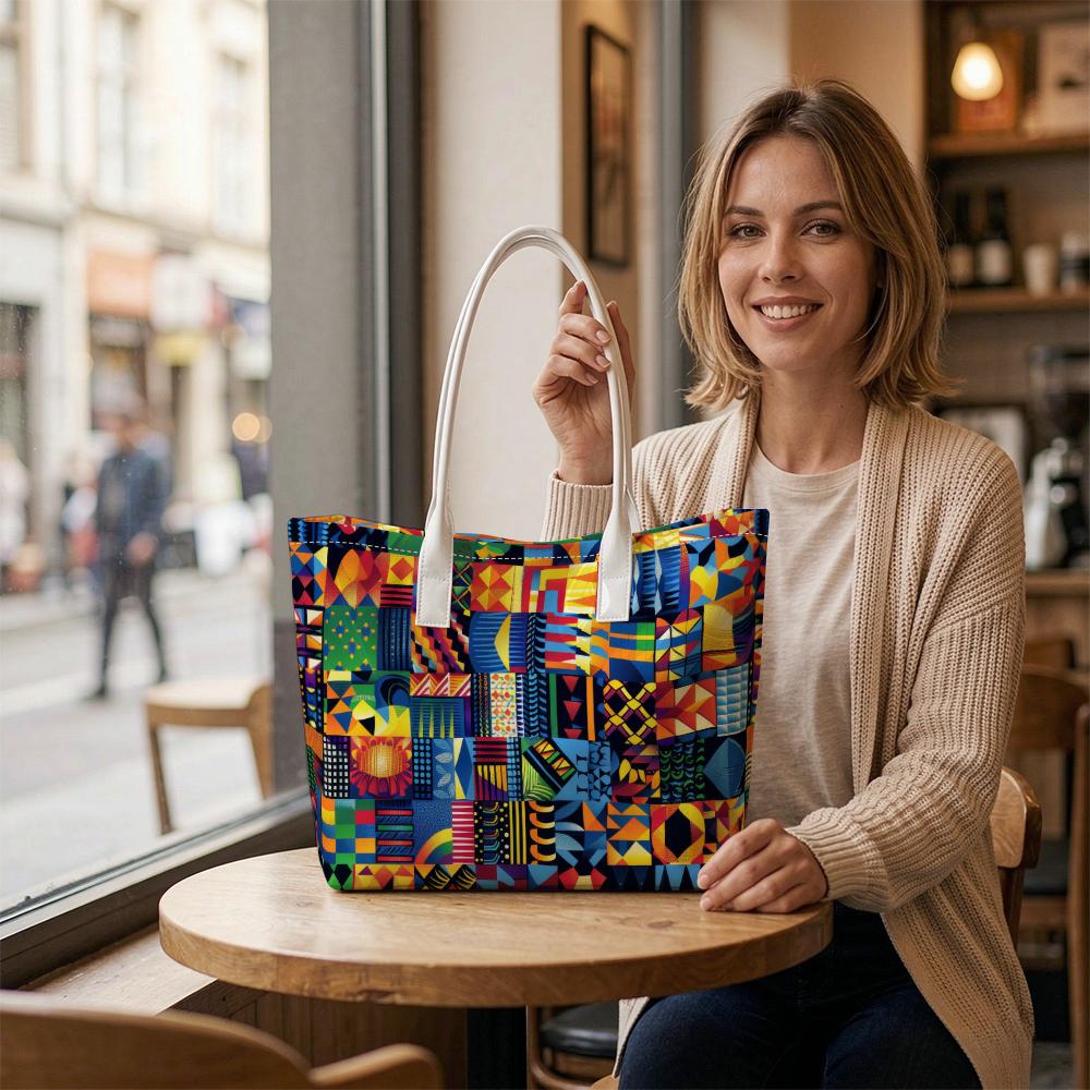 Colorful Geometric Pattern Tote Bag Casual Large Capacity Shoulder Handbag for Daily Use