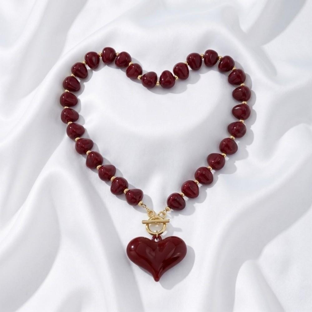 Colorful Statement Necklace Large Heart Pendant Chain Necklace Holiday