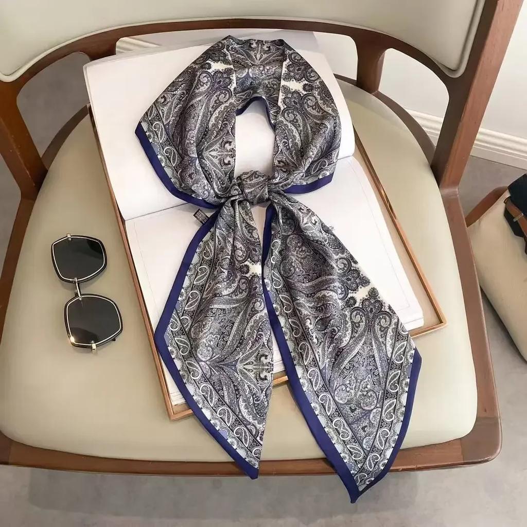 Fashion Print Hair Ribbon Scarf Women Neck Tie Bag Scarfs Satin Silk Skinny Headscarves Ladies Foulard Floral Bands New