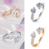 Women's Double Love Heart Open Ring Shiny Zircon Copper Wedding Bridal Jewelry