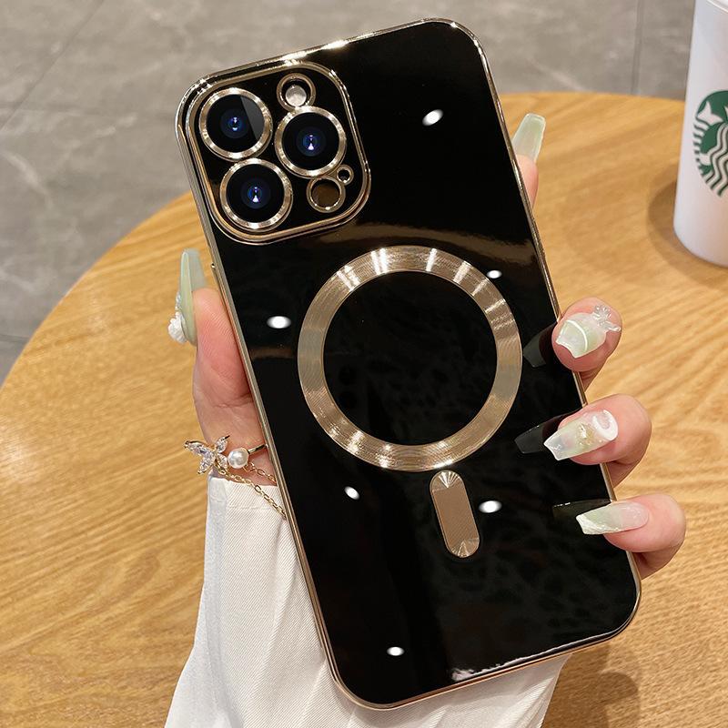 Подходит для iPhone16Pro Магнитный чехол для телефона, гальванизированный однотонный цвет Apple 15 Full Cover Anti-Drop 14 Защитный чехол