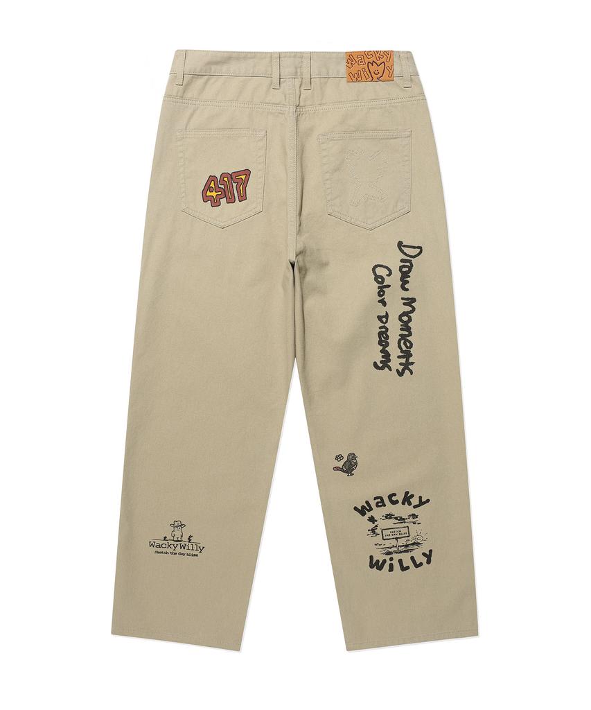 WACKY WILLY Straight Graphic Denim Pants Beige