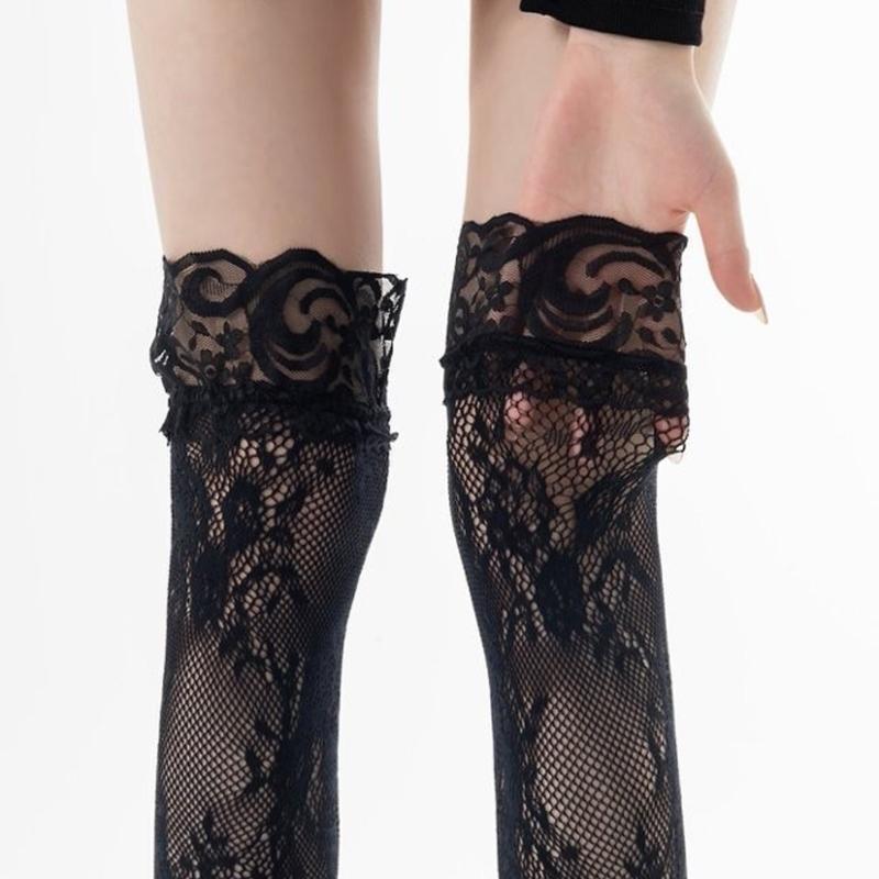 Elegant Anime Knees High Socks With Lace Trim Breathable Nylon Socks Costume Accessory For Cosplay And Daily Wear