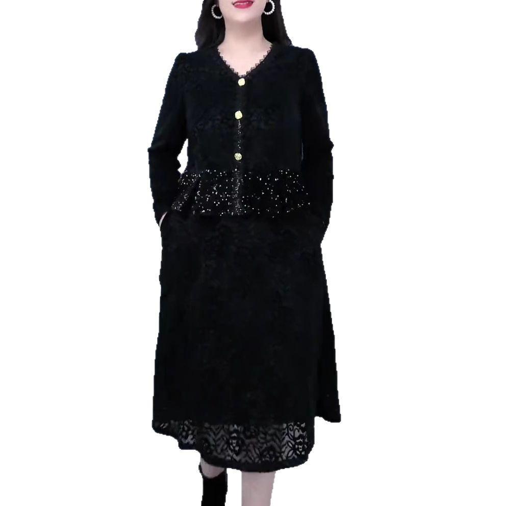 Spring Luxury Sequin Lace Velvet Embroidered Casual Dress for Plus-Size Women