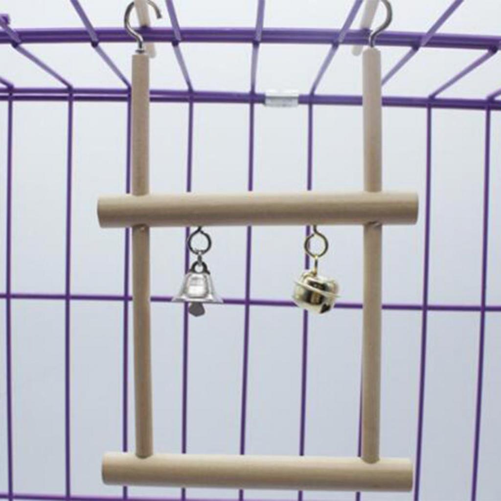 Wood Pet Bird Parrot Parakeet Cockatiel Hanging Bell Stand Cage Swing Chew Toy