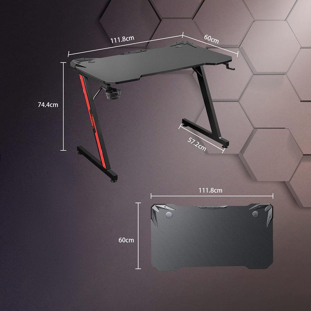 Игровой стол Victone Год Ширина 112 см Глубина 60 см Высота Компьютерный стол ПК стол Игровой стол Офисный стол Рабочий стол Столешница из углеродного волокна с подстаканником и